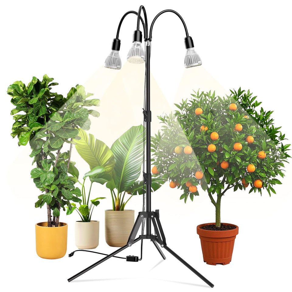 SANSI 90W grow light mounted on a tripod stand for flexible indoor plant lighting