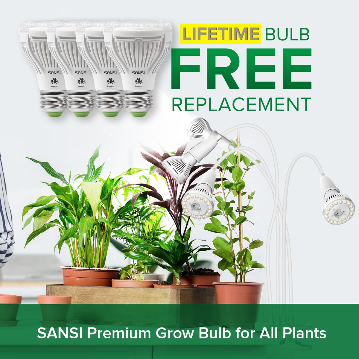 SANSI ceramic technology LED chip delivers efficient heat management for sustained performance.
