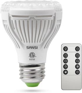 SANSI dimmable grow light bulb with remote for easy plant lighting adjustments.