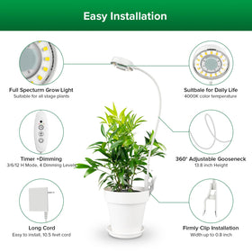 SANSI full-spectrum plant light mounted on a gooseneck over foliage