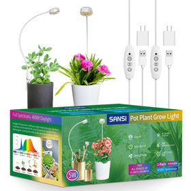SANSI pot-clip grow light attached to a plant pot for targeted indoor growth.