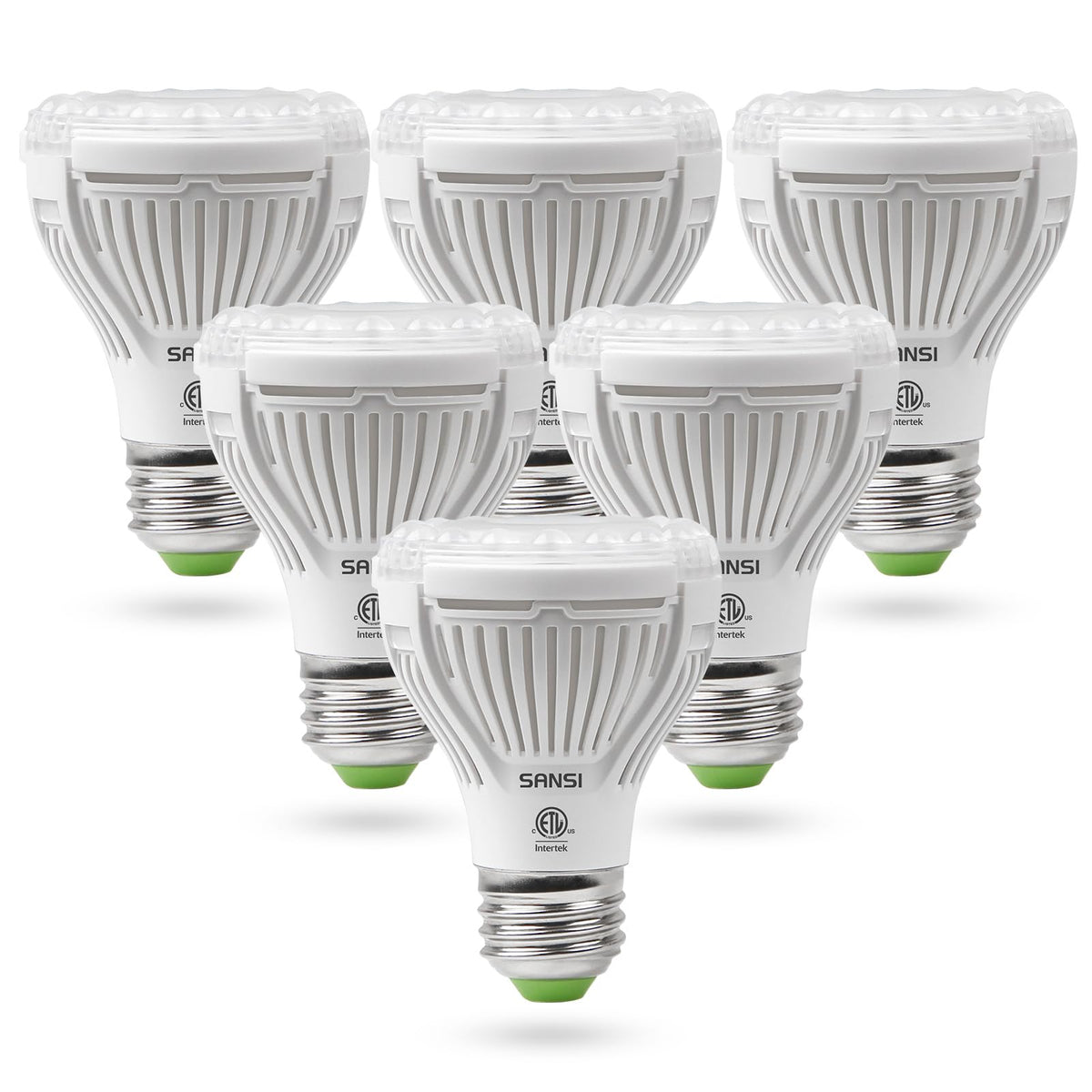 SANSI LED grow light bulb over seedling tray delivering full spectrum illumination for robust germination