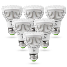 SANSI LED grow light bulb over seedling tray delivering full spectrum illumination for robust germination