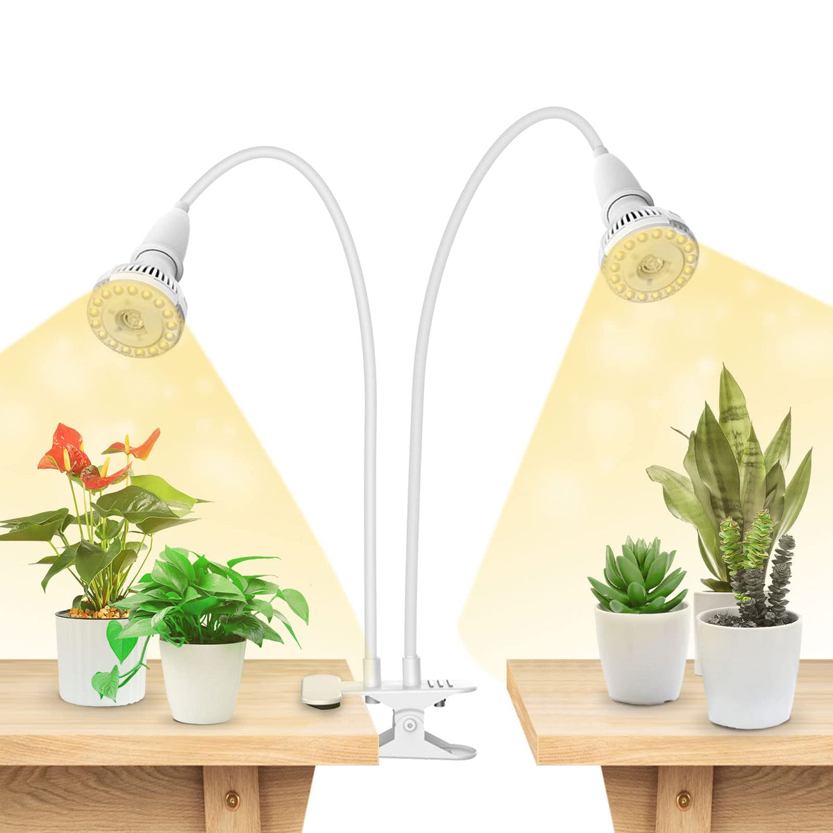 SANSI LED grow light with clip-on gooseneck for space-saving setup and precise illumination.
