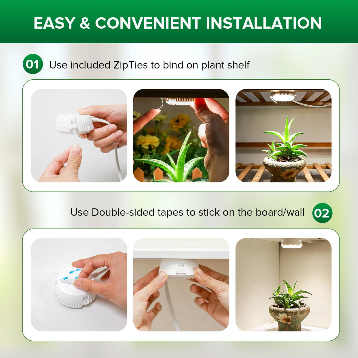 SANSI LED puck grow light on a shelf for indoor growing.