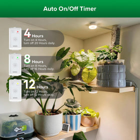 SANSI Puck Grow Light timer display showing auto on/off options