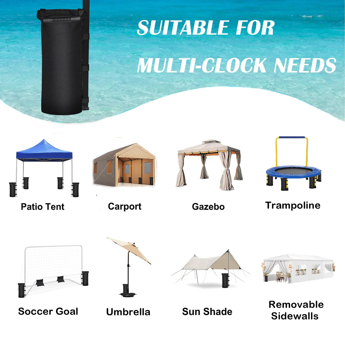SANUMY canopy weights stabilizing a beach umbrella setup