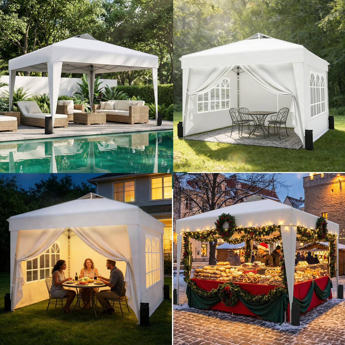 SANWAY 10x10 canopy sets up with one-click mechanism.