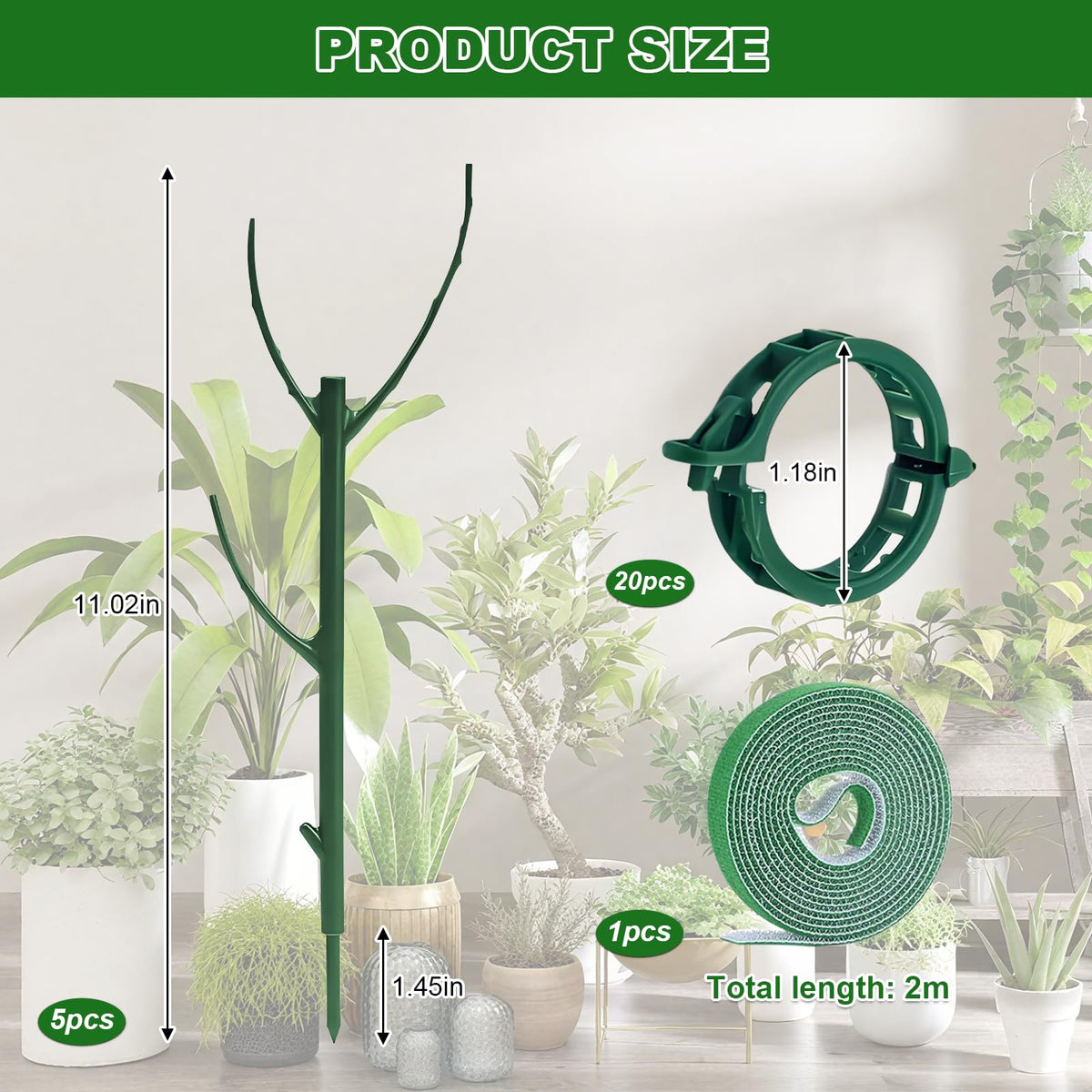 sanzkjic indoor-outdoor plant stake blends with greenery for a natural look.