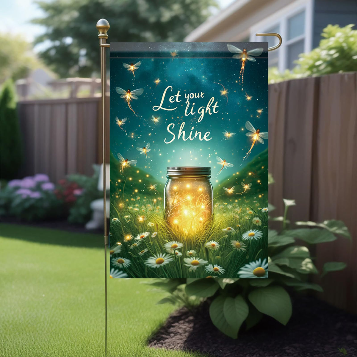 Saoplasa Let Your Light Shine flag features a luminous quote for curb appeal