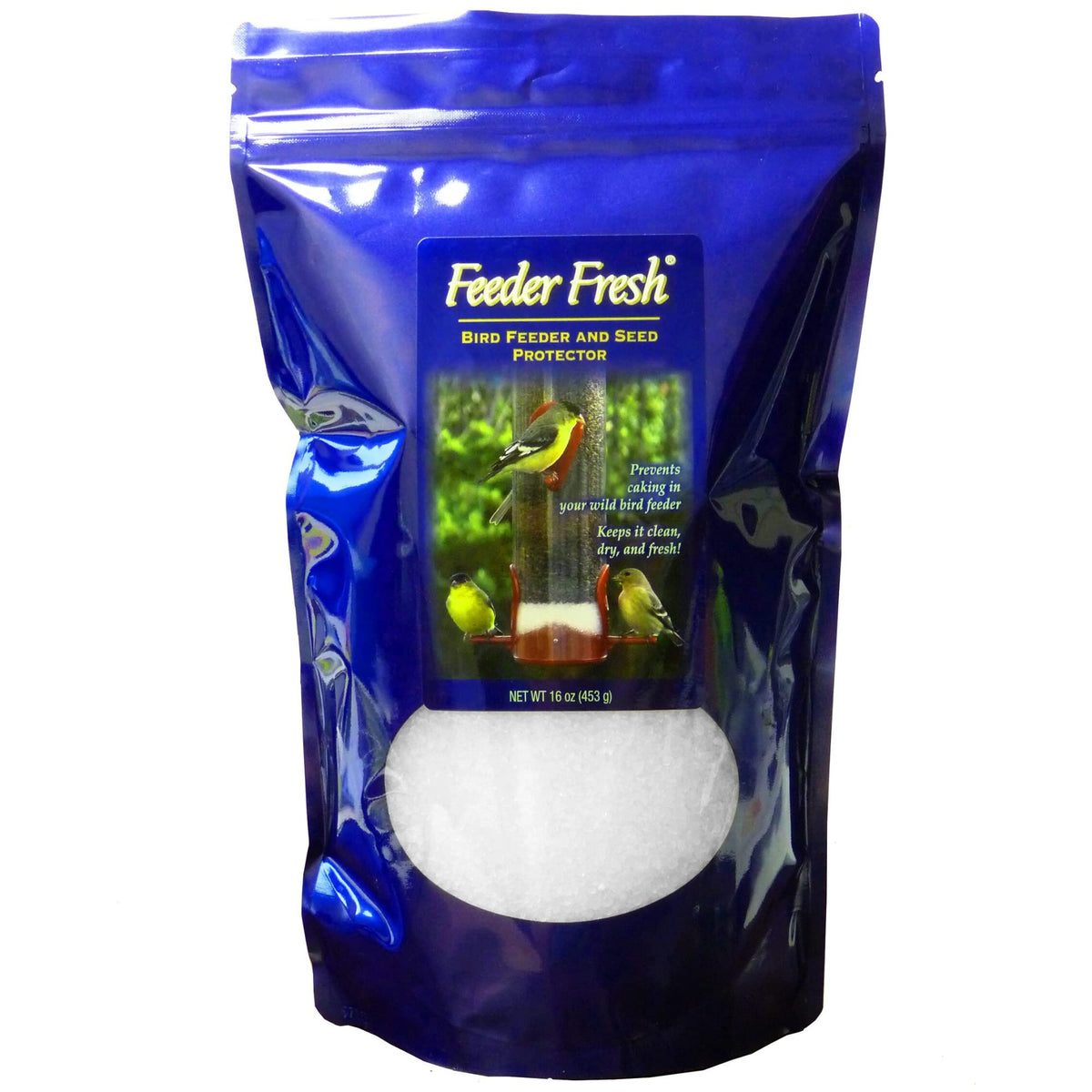 Sapphire Labs Feeder Fresh 16 oz bag opened, seeds stay dry and fresh for longer.