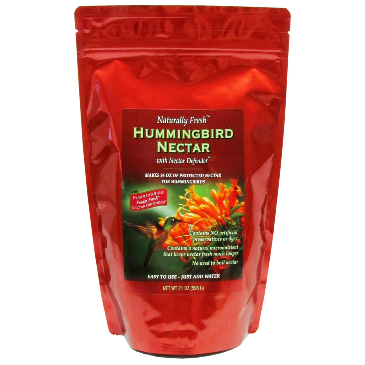Sapphire Labs Nectar Defender bottle shows long-lasting freshness for hummingbird nectar.