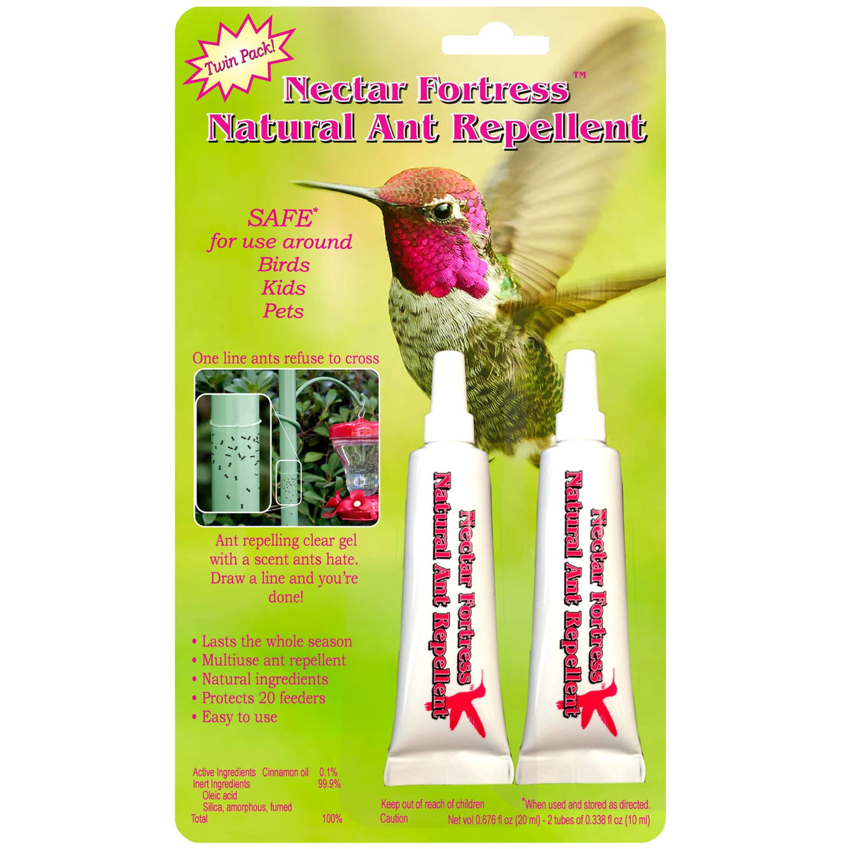 Sapphire Labs Nectar Fortress line application protects hummingbird feeders from ants.