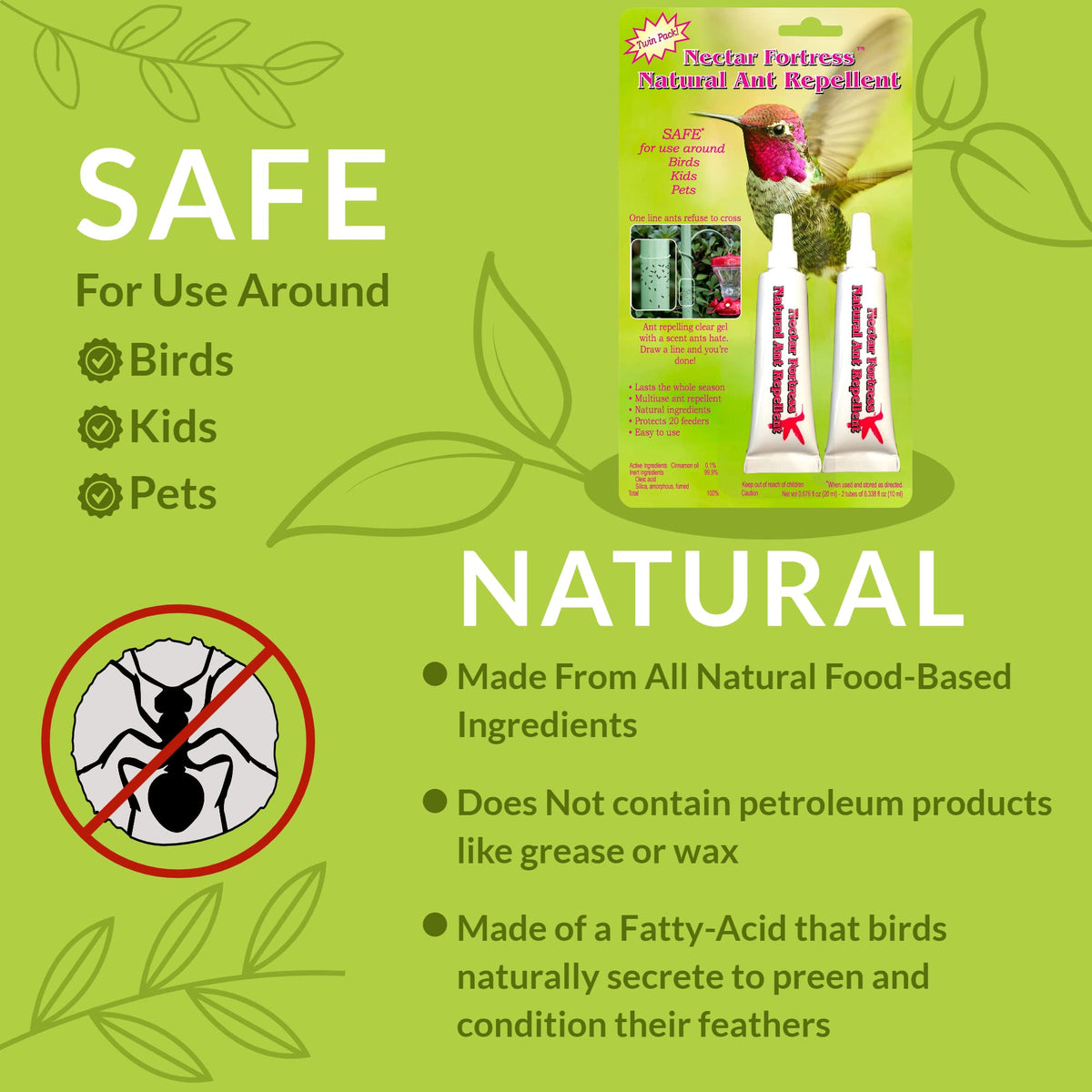 Sapphire Labs Nectar Fortress clear gel on a feeder remains unobtrusive to birds.