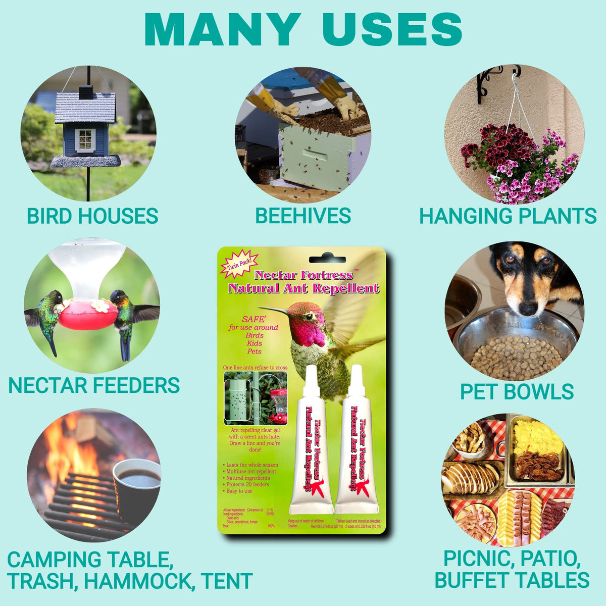 Sapphire Labs Nectar Fortress protects outdoor bowls and bird houses from ants.