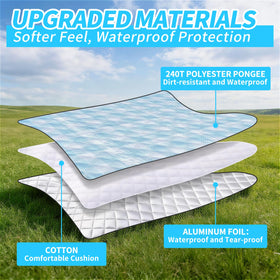Sapsisel picnic blanket aluminum bottom layer delivers extra waterproof protection on damp surfaces.