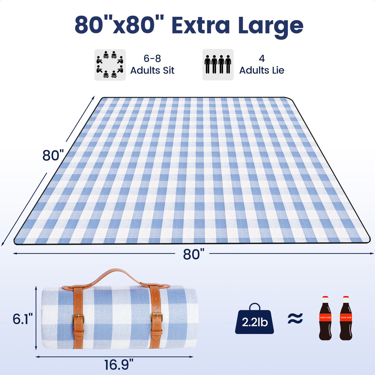 Sapsisel 80x80 large blanket accommodates 6 to 8 adults for gatherings.
