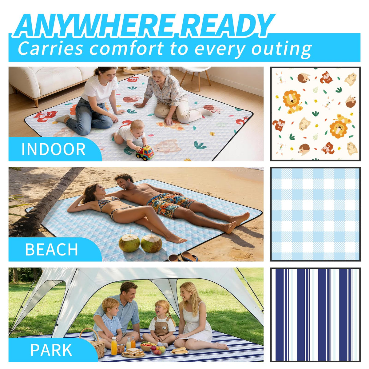 Sapsisel versatile blanket doubles as a play mat indoors or outdoors.