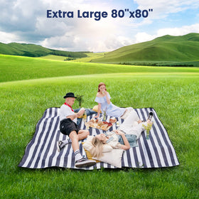 Sapsisel picnic blanket spread on park grass for seating.