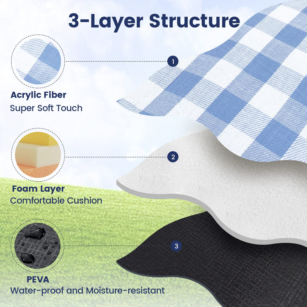 Sapsisel soft top layer provides gentle, comfortable seating in sun.