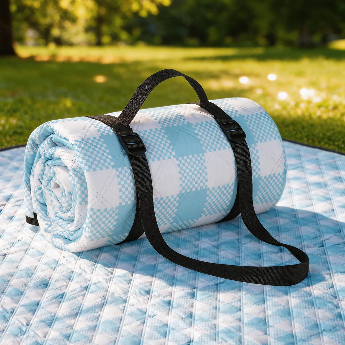 Sapsisel picnic blanket waterproof outer layer shields the group from moisture during outdoor meals.
