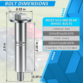 SAQXK wheel shaft bolt ensures stable drive wheels on Honda mowers.