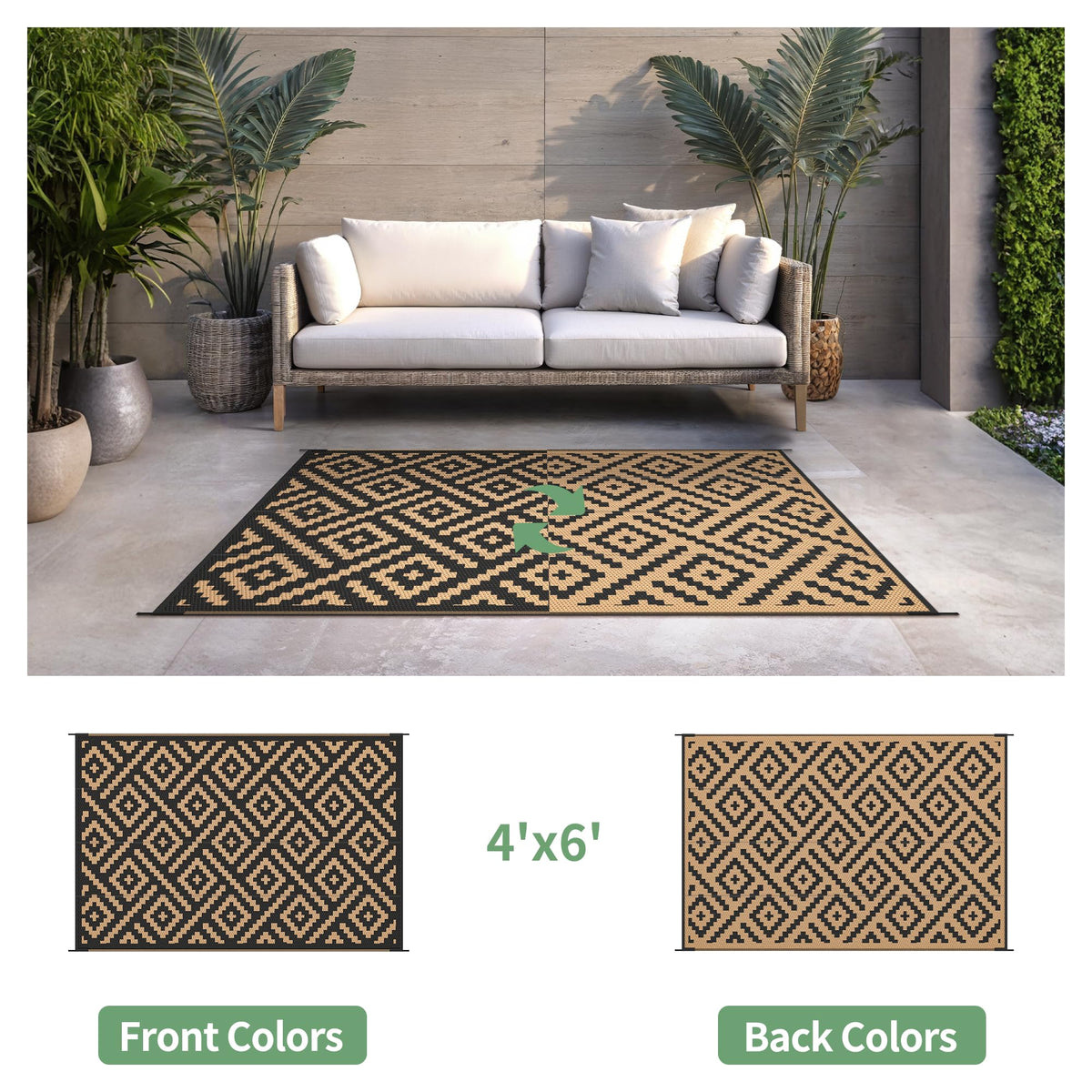 Sarben outdoor rug 4x6 reversible pattern closeup highlights dual-sided design