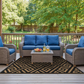 Sarben outdoor rug 4x6 UV coating detail emphasizes fade resistance under sun