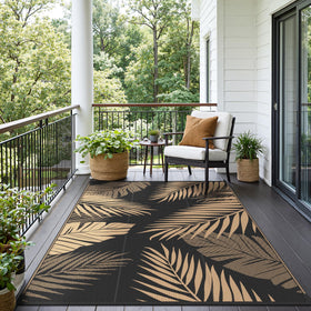 Bold black and brown tones complement outdoor furniture palettes