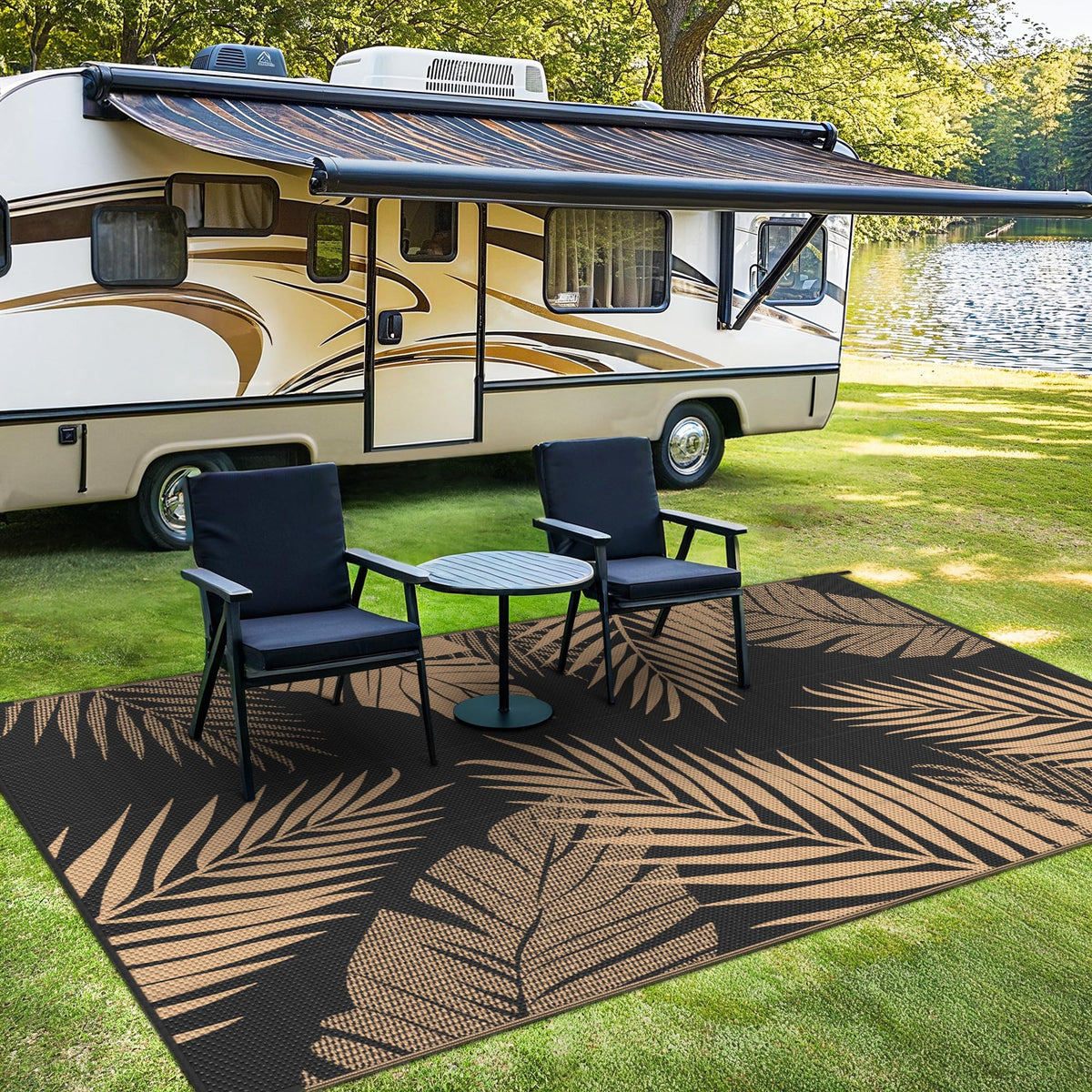 Sarben rug features corner loops and stakes to stay in place