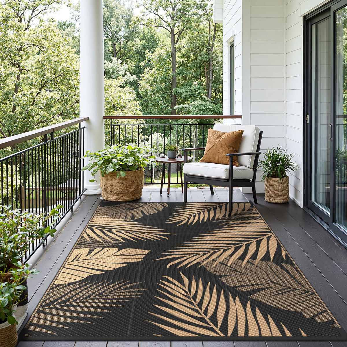 Sarben outdoor rug on a deck creating a welcoming space for gatherings