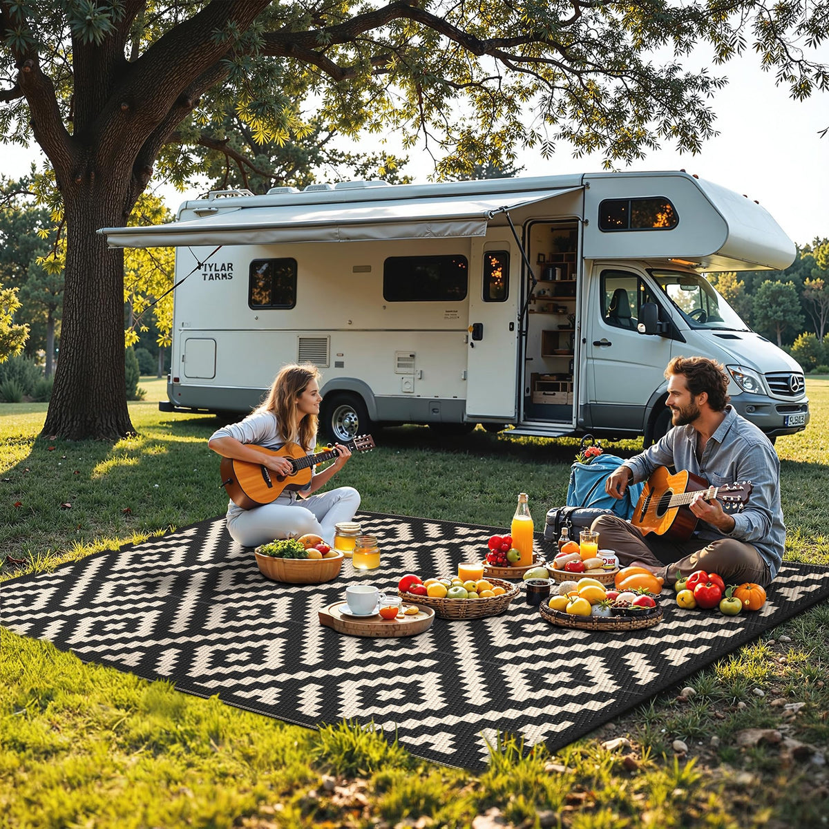 Sarben rug includes stakes and carry bag for portable setup