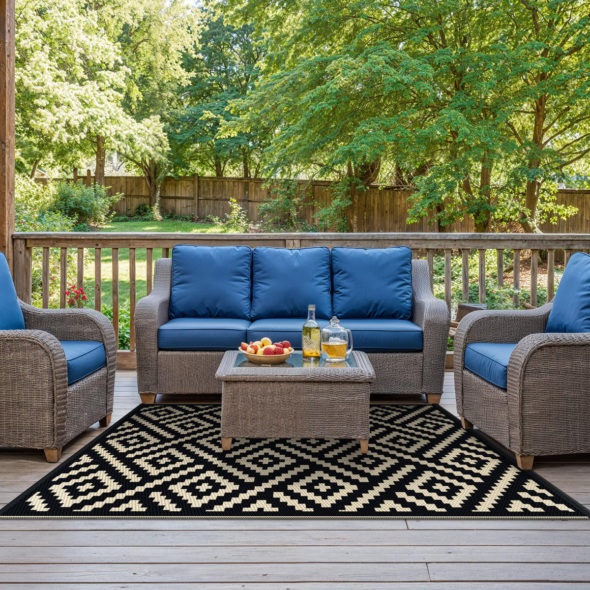 Sarben outdoor rug is waterproof and easy to clean for outdoor messes
