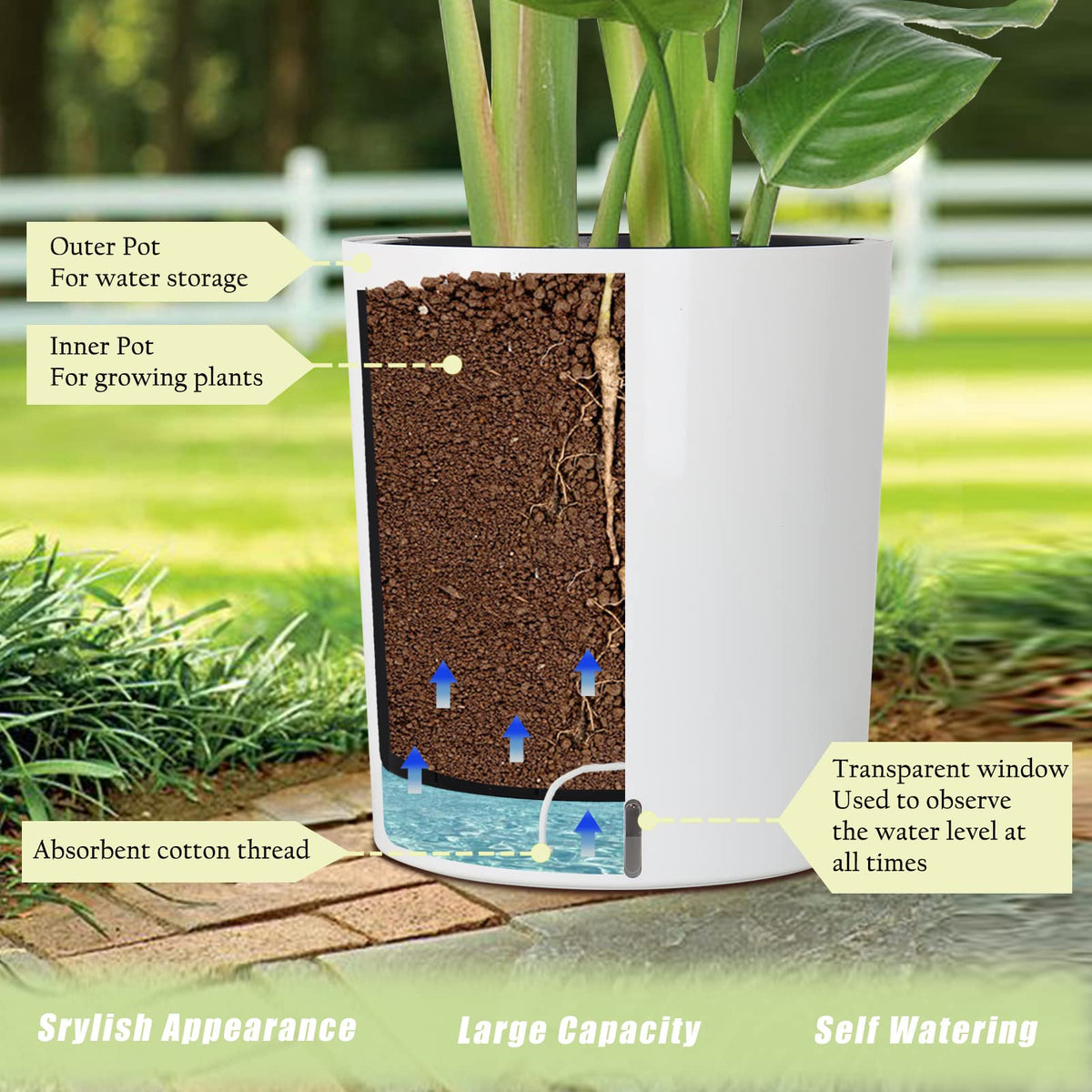 Sarosora dual layer design outer pot for reliable water storage