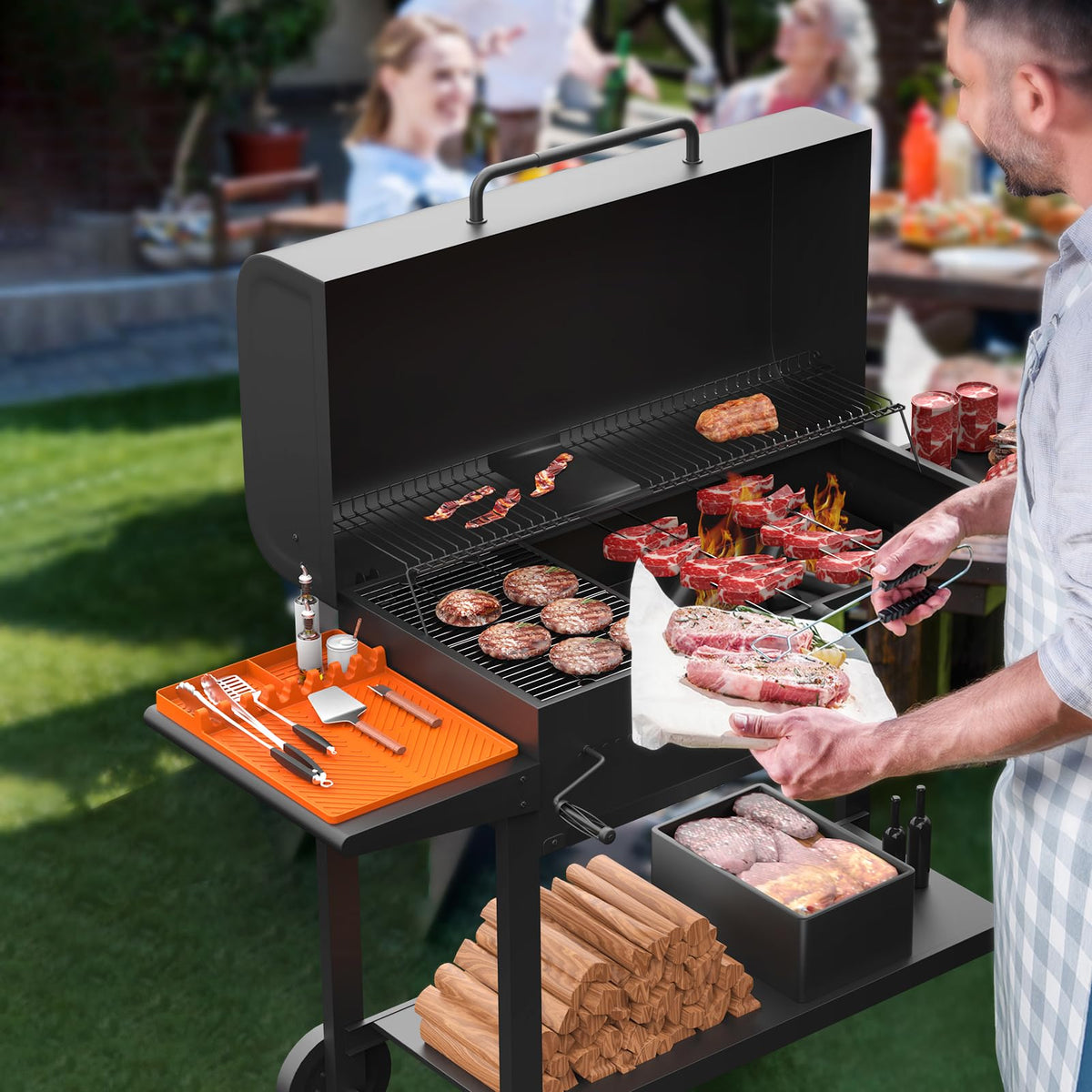 Large 16x11.5 inch griddle mat in orange for spacious setup