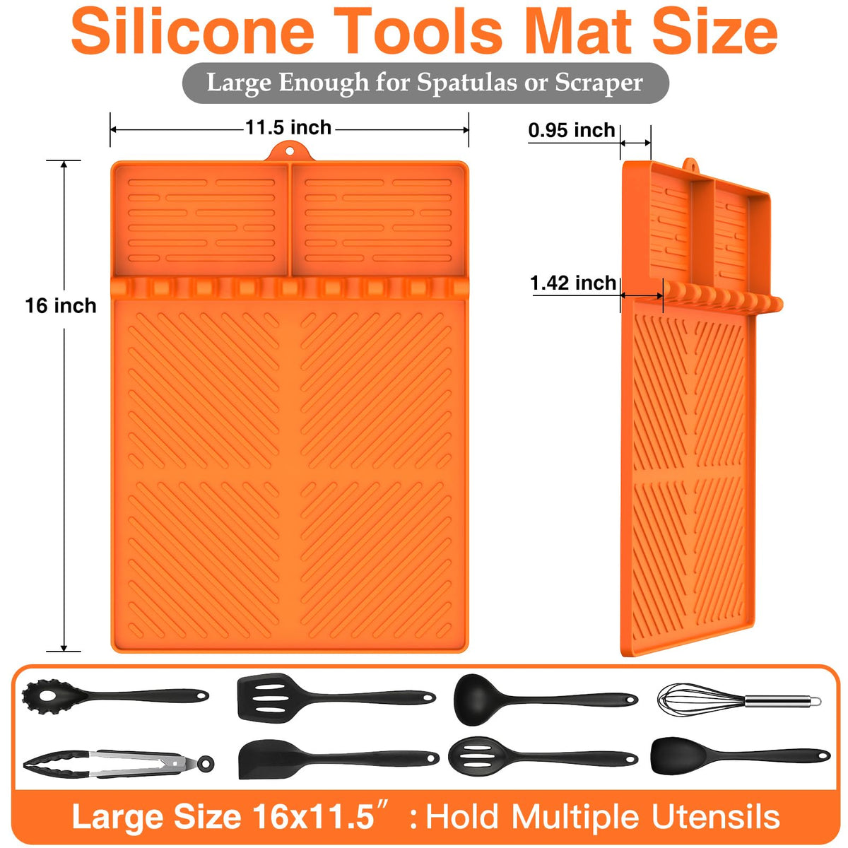 Non-slip griddle mat protects grill surface and keeps utensils in place