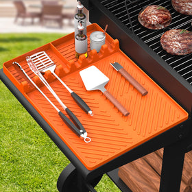 SARTNP silicone griddle mat on side shelf for organized grilling and easy access