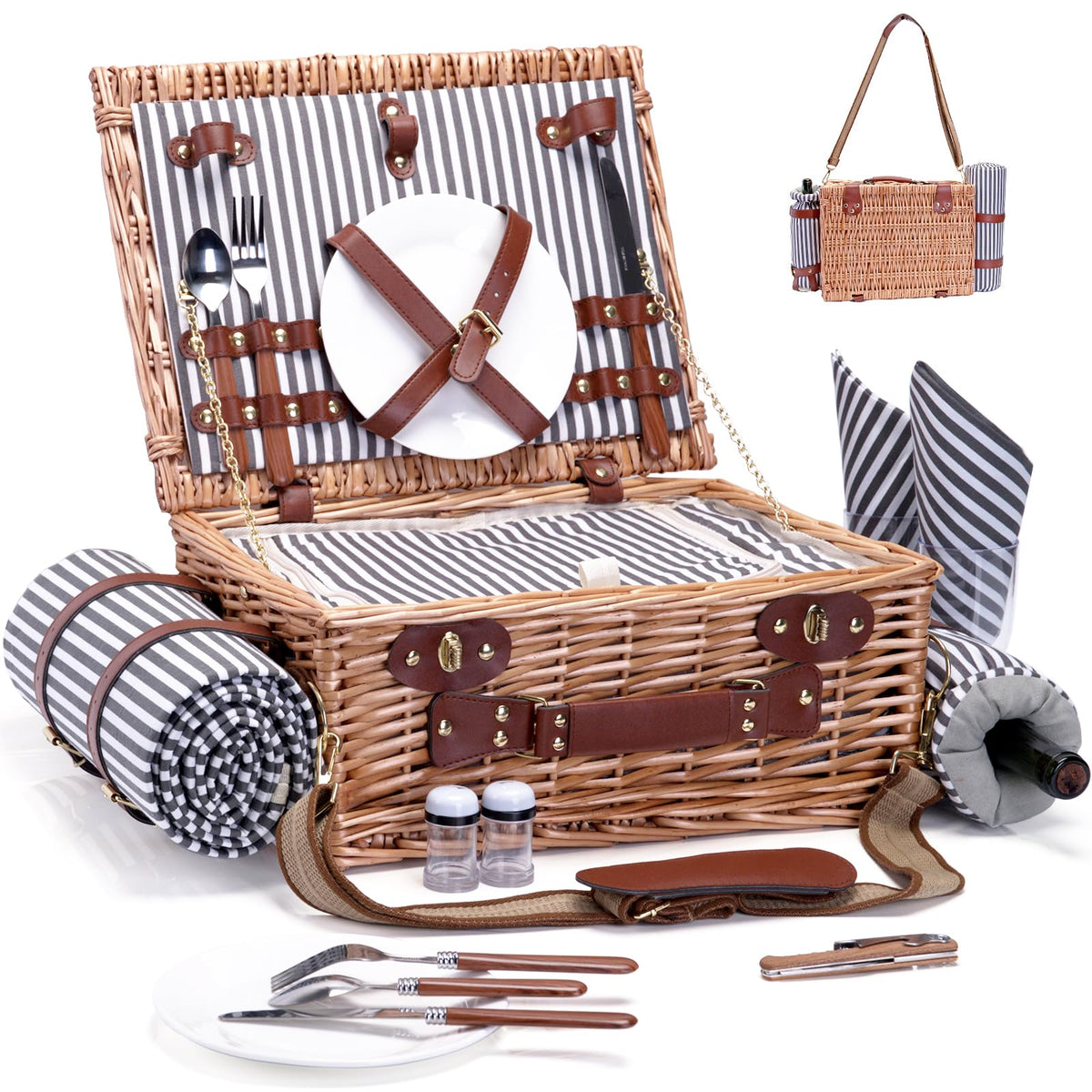 SatisInside faux leather straps secure utensils and prevent movement.