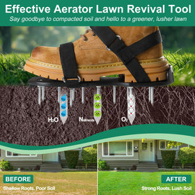 Satisure aerator shoes on grass during use for lawn care.