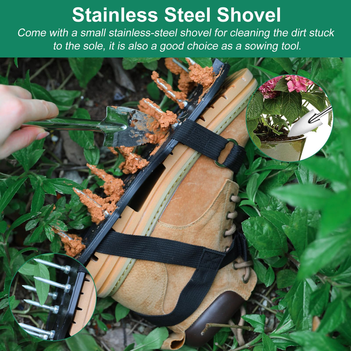 Satisure lawn aerator shoes packaging and assembly-free design.