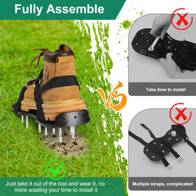 Satisure aerator shoes with bonus tools ready for garden tasks.