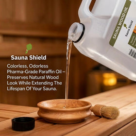 Sauna Shield bottle pour demonstrates easy application on wood