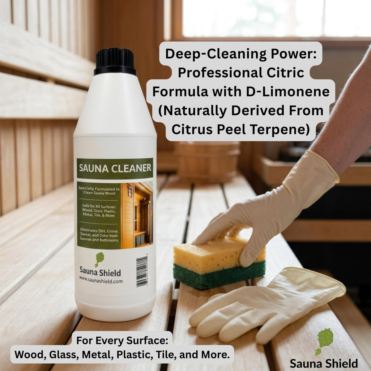 Sauna Shield applicator sponge aids easy, even oil or cleaner application.
