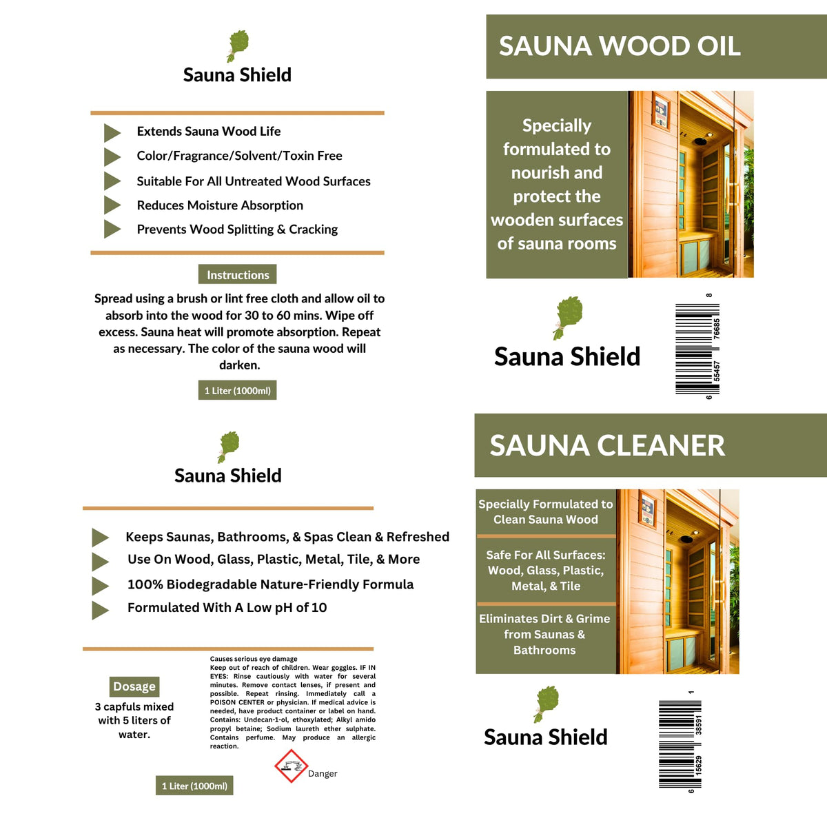 Sauna Shield wood finish protection maintains natural tones and a clean look.
