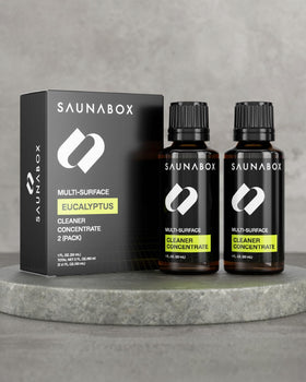 SAUNABOX brand logo on eco-friendly cleaner packaging.