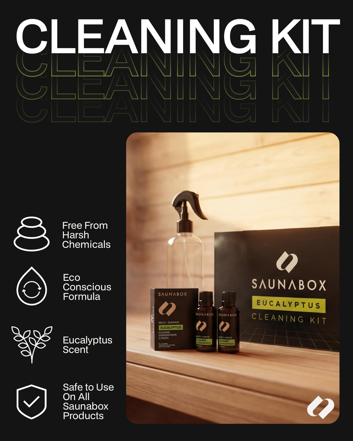 SAUNABOX eucalyptus aroma cleaner spray for a fresh sauna aftercare.