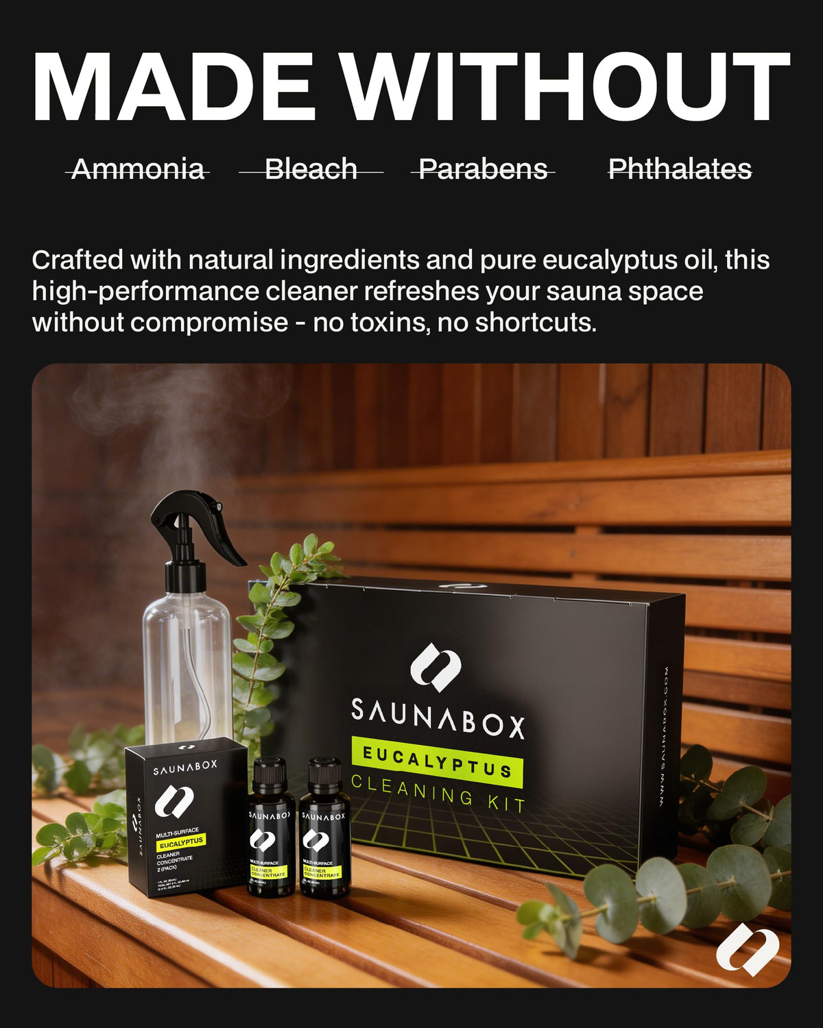 SAUNABOX bench cleaner after use for a spotless sauna seating area.