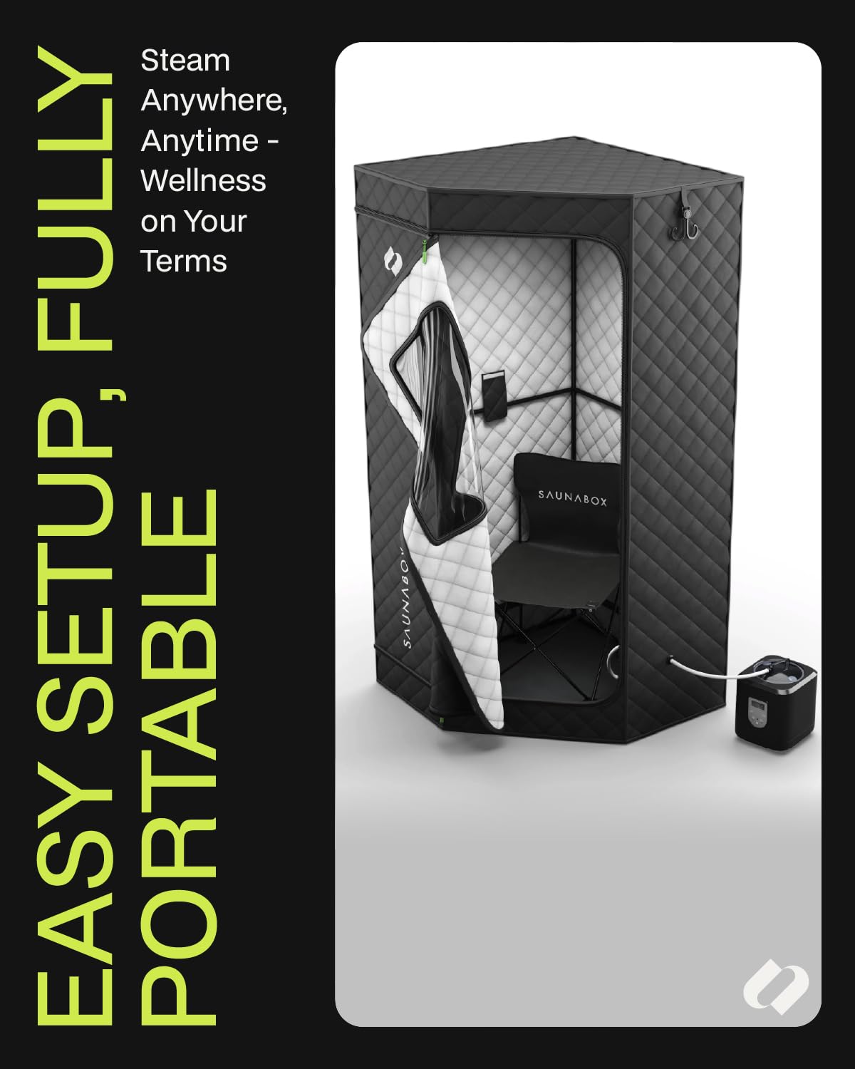 SAUNABOX SmartSteam Pro portable chair for comfortable seated sessions