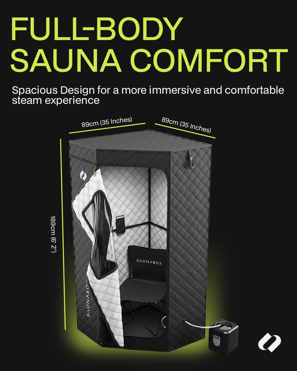 SAUNABOX SmartSteam Pro water chamber ready for quick steam generation