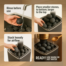 SAUNOM stones deliver high heat retention for steady sauna sessions